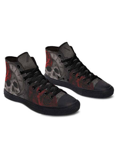 Black Canvas Shoes For Lovers Skull Rose Clock Pattern for wholesale on Faire1