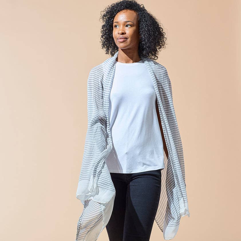 Hadley Wren - Wholesale Scarf - Women's - Tiny Stripe Insect Shield Scarf - Gray2