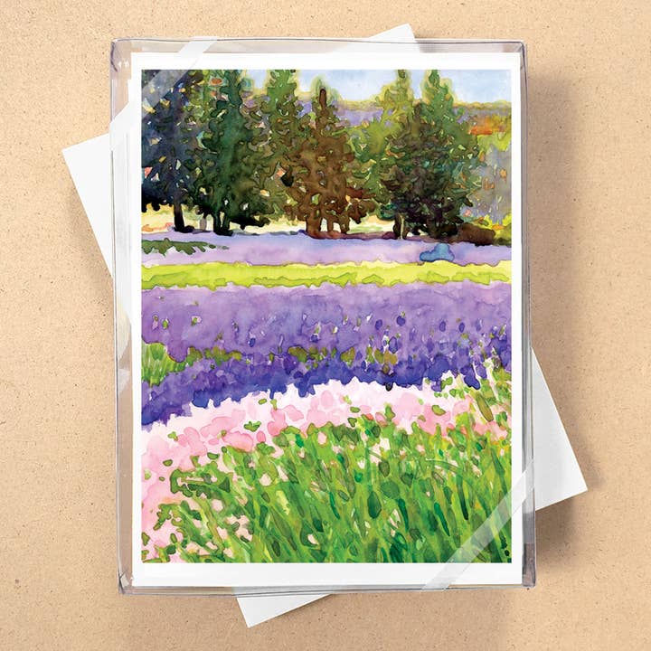Tarjetas en blanco con forma de campo de lavanda e iris para venta al por mayor de Allport Editions