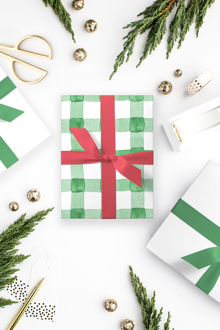 Simply Jessica Marie – Großhandel Geschenkpapier in Bögen – Green Buffalo Check Aquarell Geschenkpapier 3 Blatt3