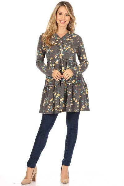 Chris & Carol Apparel - Vendita all'ingrosso Felpa con cappuccio - Donna - 203006C - Felpa con cappuccio floreale perfettamente a livelli0
