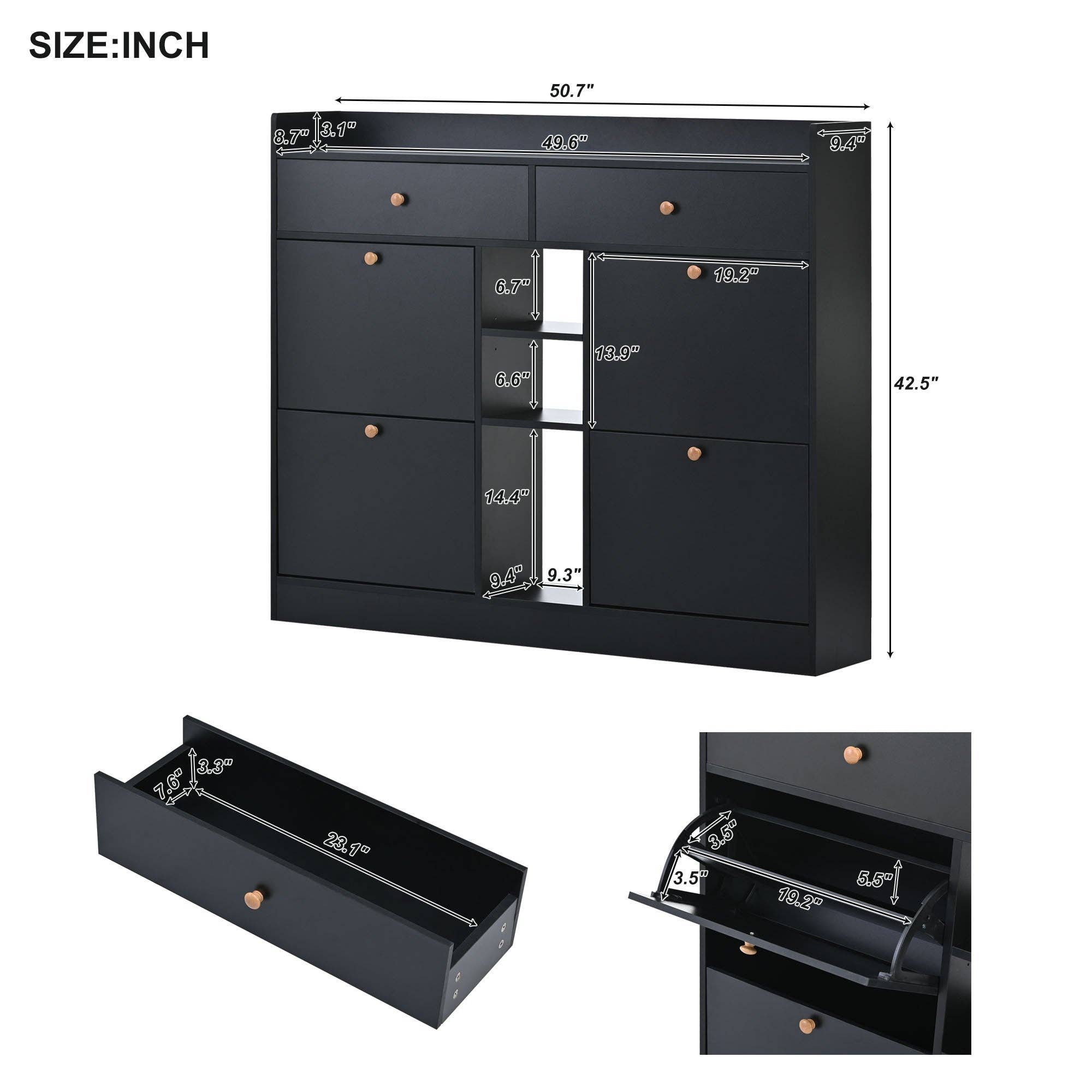 39F Inc. - Wholesale Shoe Rack - Modern Black Tipping Bucket Shoe Cabinet (4 Drawers, 2-Tier)6
