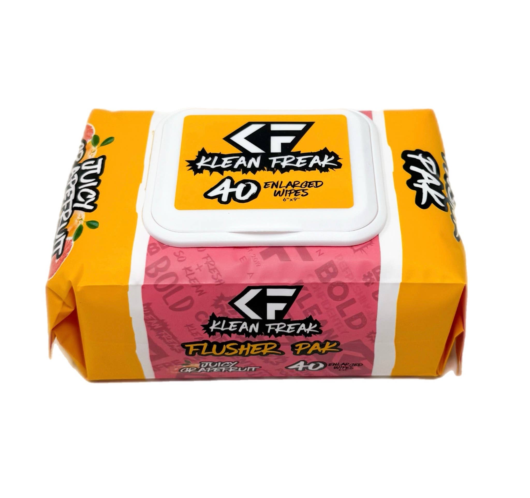 Klean Freak - Wholesale Face & Body Wipes - The Flusher 40 Pak - 3 Pak Box - Juicy Grapefruit1