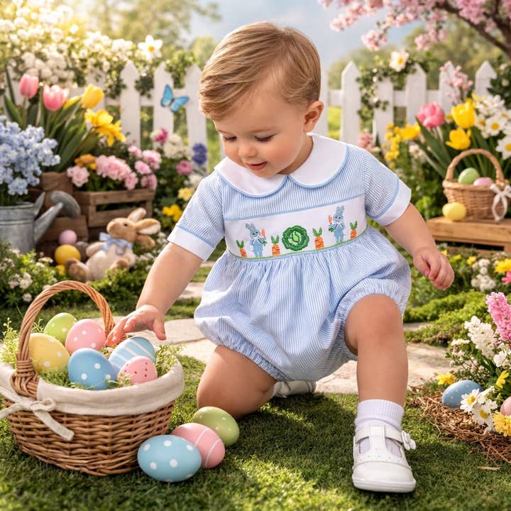 Påskekaniner - DRENGESMOKKET ROMPER for engroshandel hos Marco and Lizzy