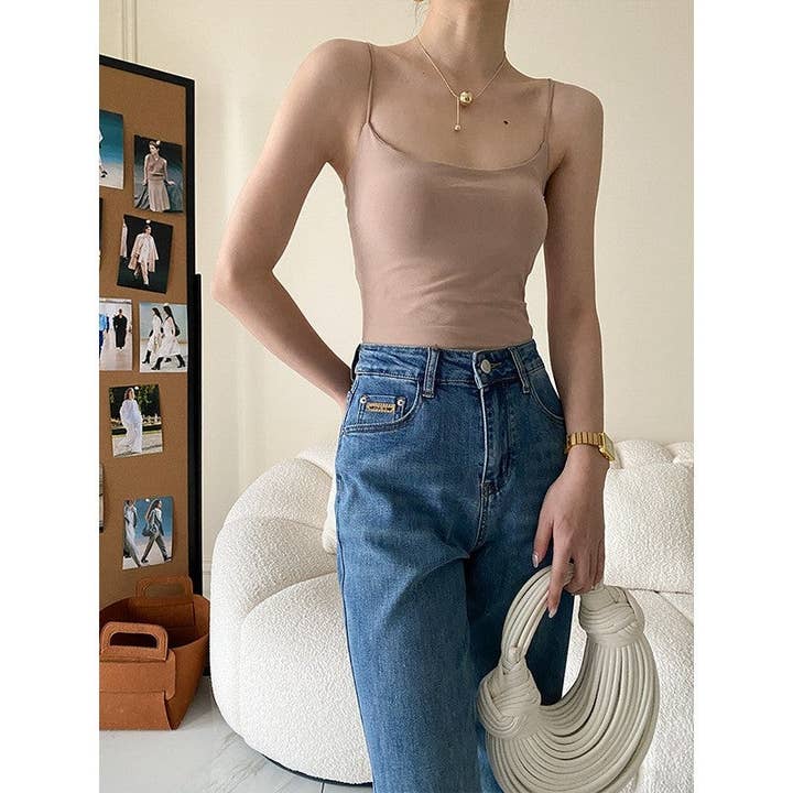 Sheer Trend - Wholesale Camisole - Women's - Padded Slim Strap One Shoulder Strap Tank Top2