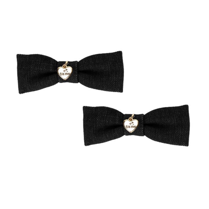 Black Denim Bow Tie Clip- Set of 2 for wholesale by 'tis me