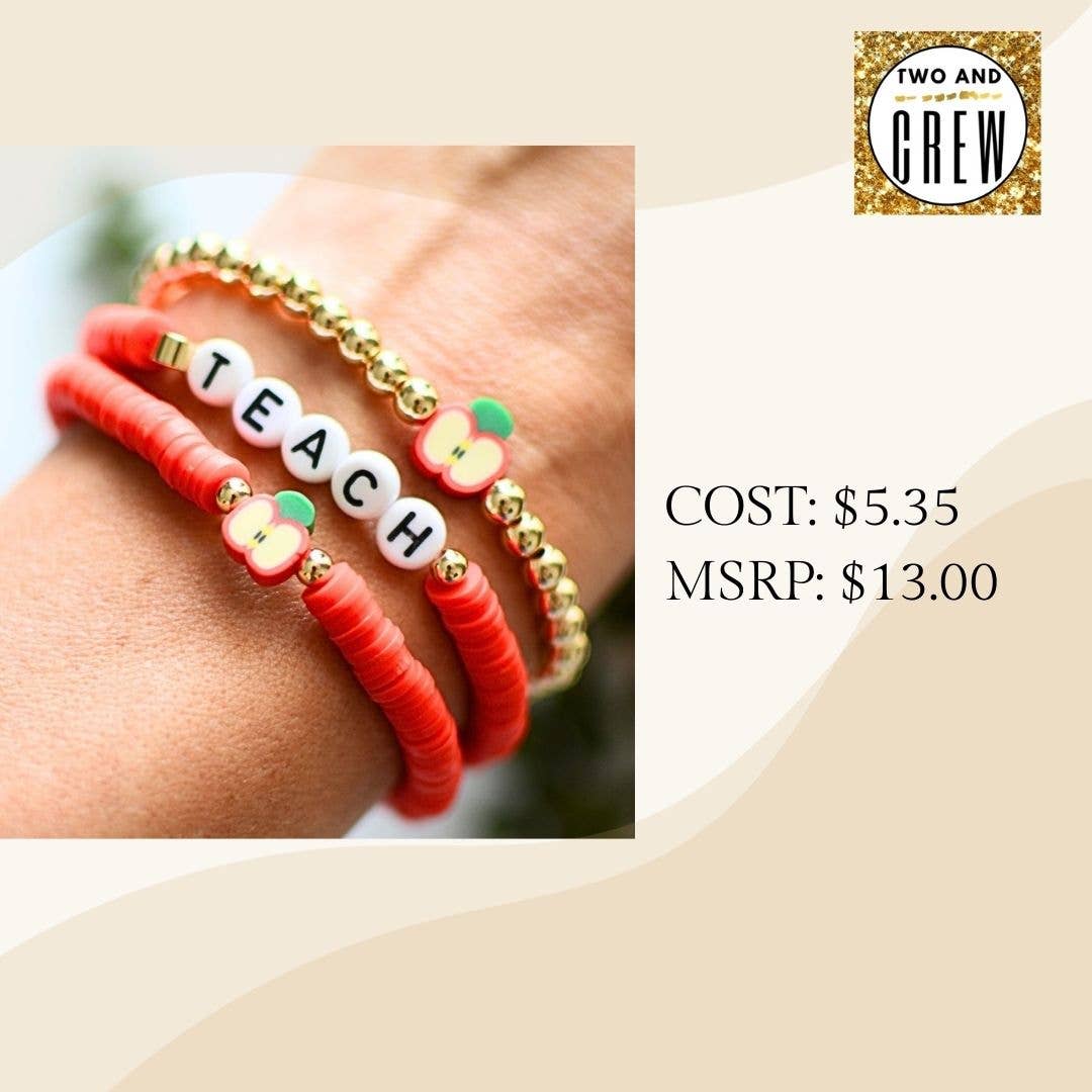 Two and Crew - Faith Based Jewelry & Gifts - Wholesale Jewelry Set - Red Apple TEACH Bracelet Set – Teacher thank you Gift1