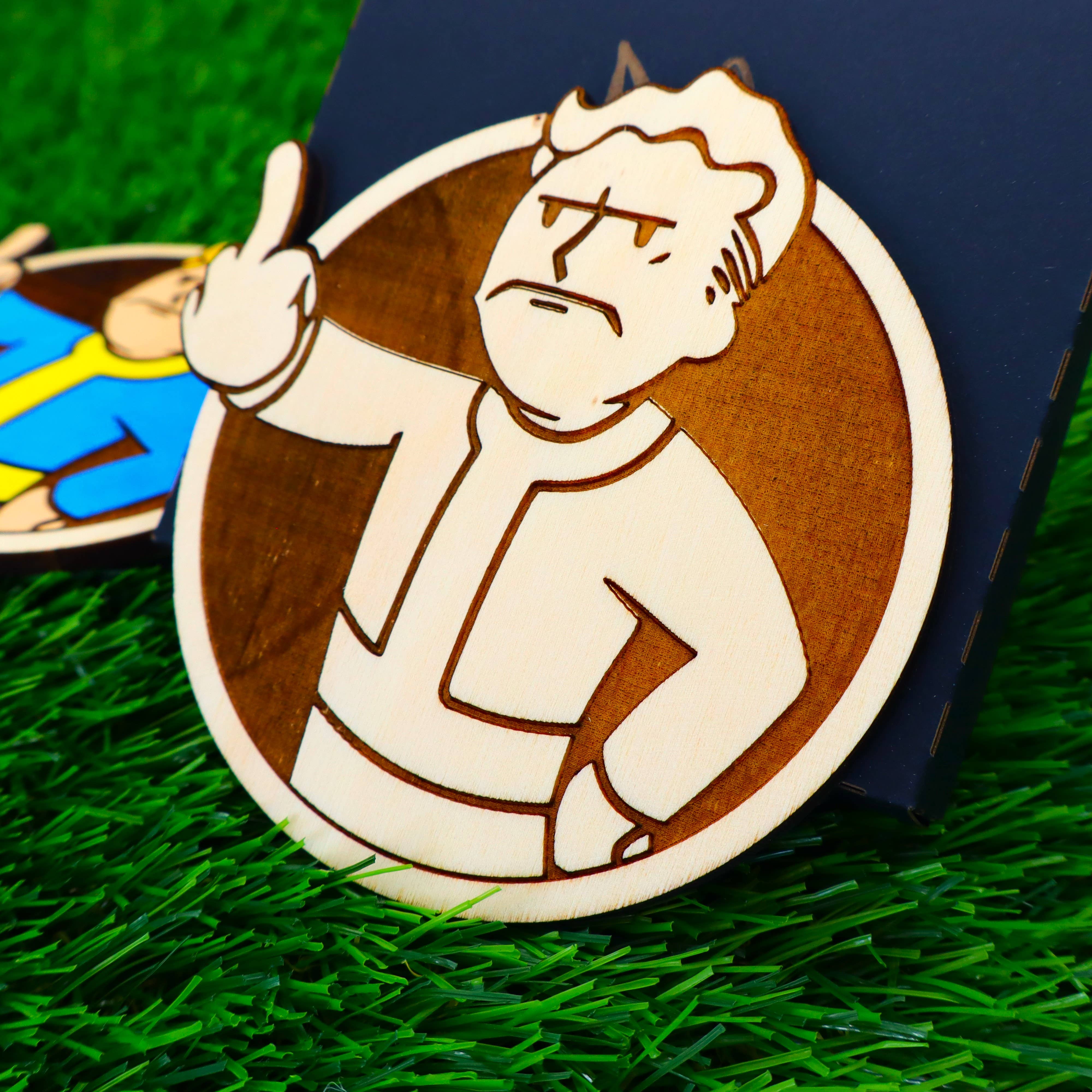 Herbs&Belles – Base de copos por atacado – Porta-copos de Madeira Fallout, Vault Boy Louco, Presente Geek Decoração de Casa25