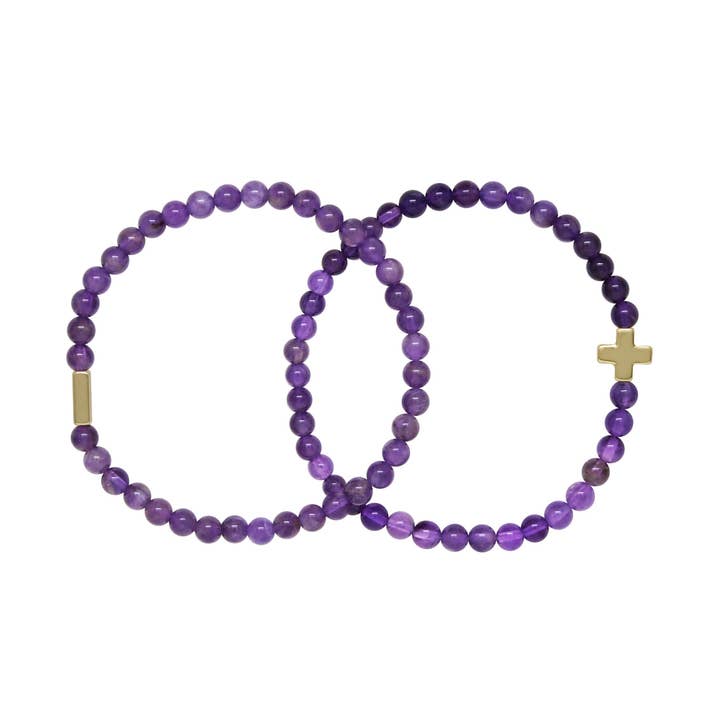 Ametyst & Guld Elastisk Armbånd Sæt af 2 for engroshandel hos CHARGED