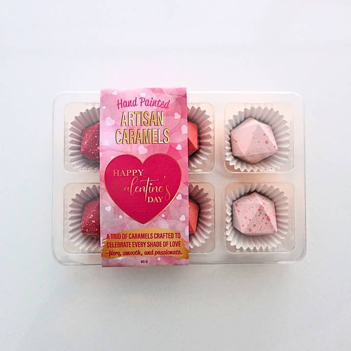 Box of 6 Valentine's Caramels for wholesale by Succulent Chocolates & Sweets Inc