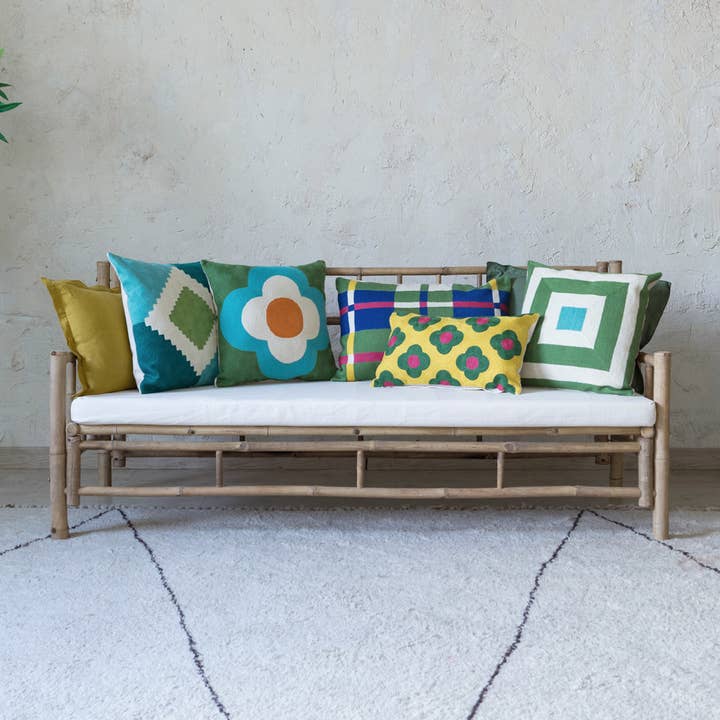 Mahe Homeware - Wholesale Throw/Decorative Pillow - Freya Chainstitch Cushion Green 40X602