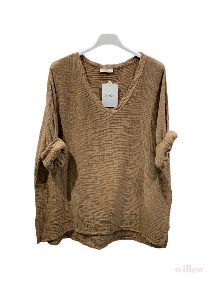 MOONSUN - Wholesale Blouse - Women's - #80686 oversized cotton-gauze top