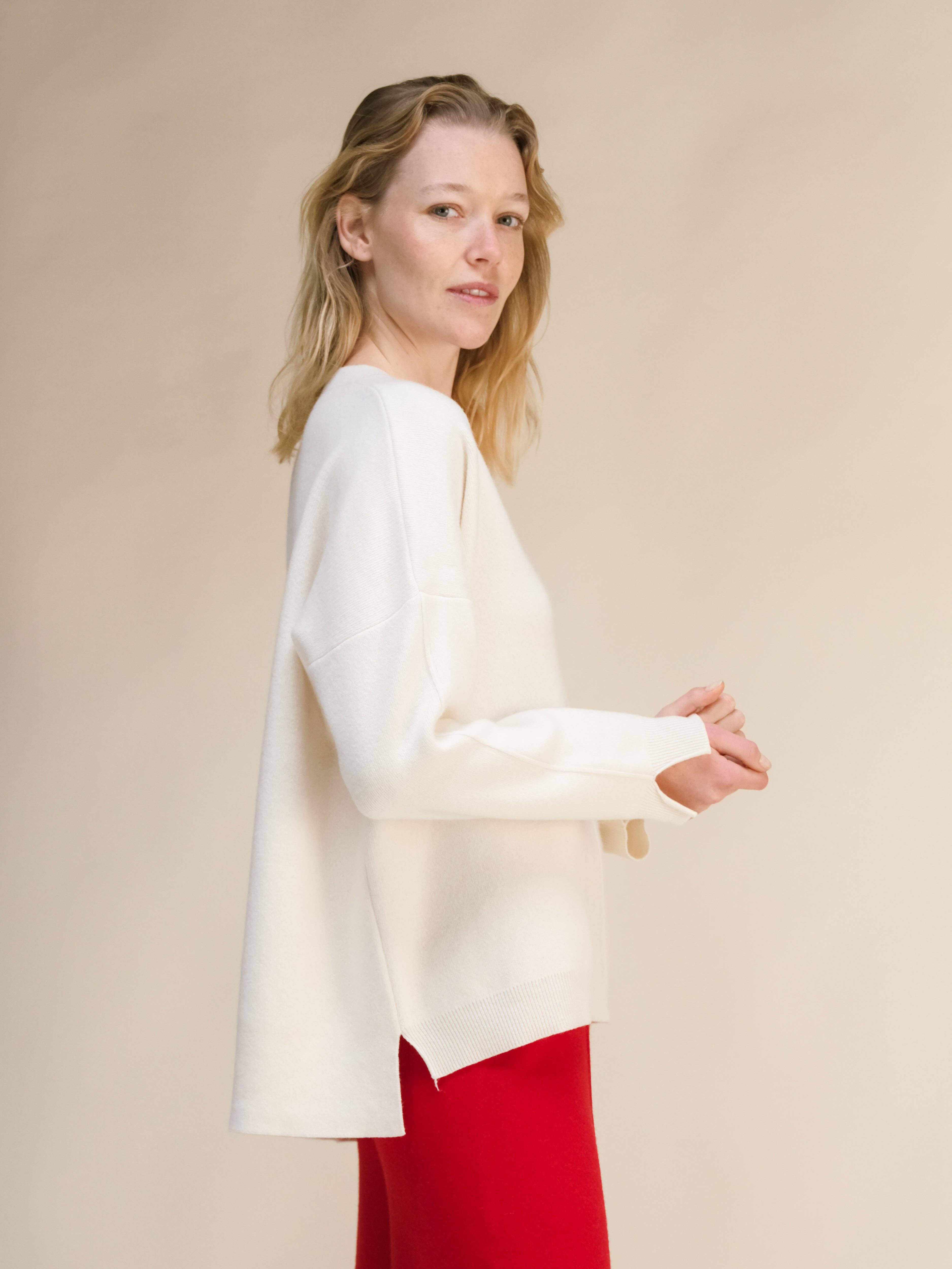 Lèmme - Venta al por mayor Jersey de punto - Mujer - Maxi de Cuello en V Sólido con Mezcla de Cachemira y Aberturas Laterales9