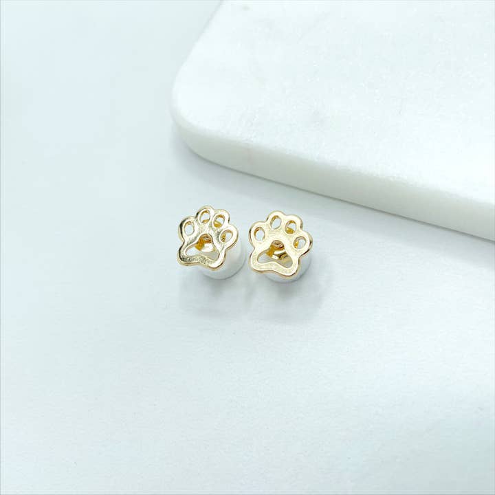 Boucles d'oreilles clous empreinte de patte de chat ou chien en forme de cœur, empreinte de patte de chiot ou chat, en or rempli 18k, fournitures de fabrication de bijoux en gros. pour la vente par DIJU Jewelry