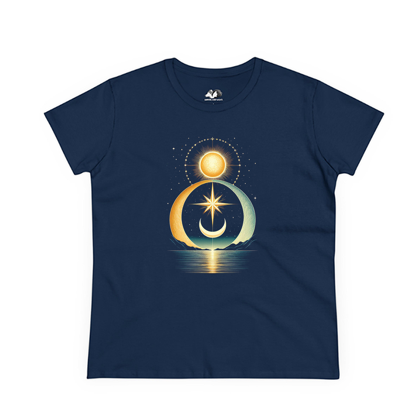 Running With Wolves - Wholesale Screen Printed T-Shirt - Women's - Lunar Alignment - 100% Cotton Celestial Tee - Sun Moon Stars2