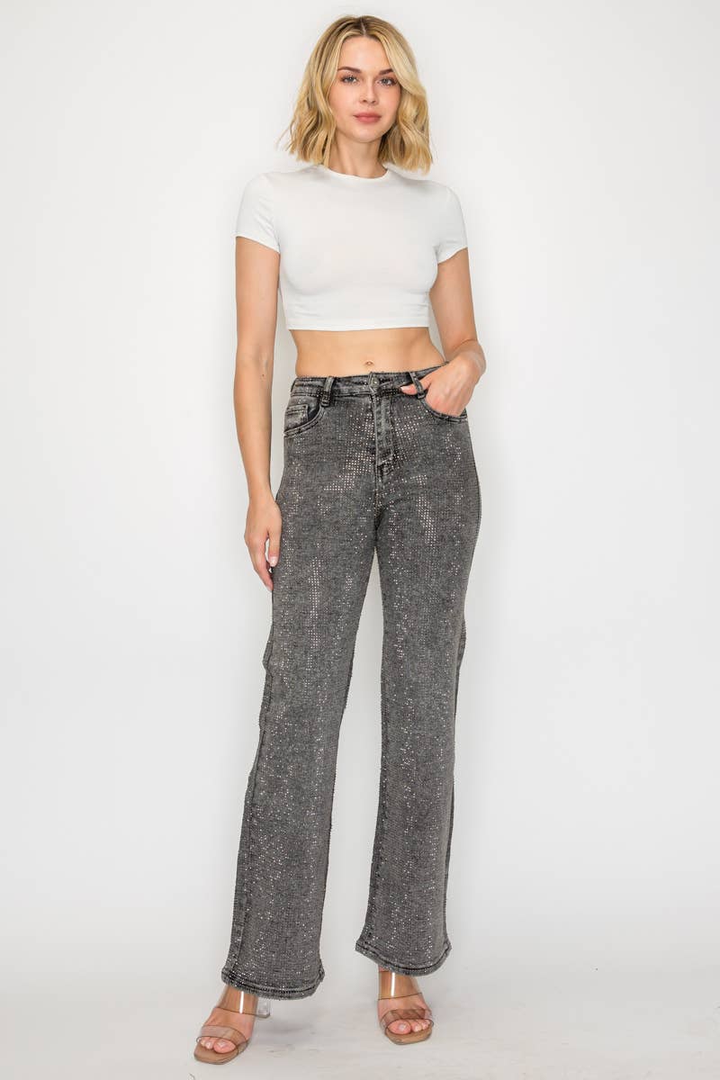 Nina Rossi Jeans - Wholesale Jeans - Women's - NR3188 -  Stone embellished grey 5 pockets jeans 2