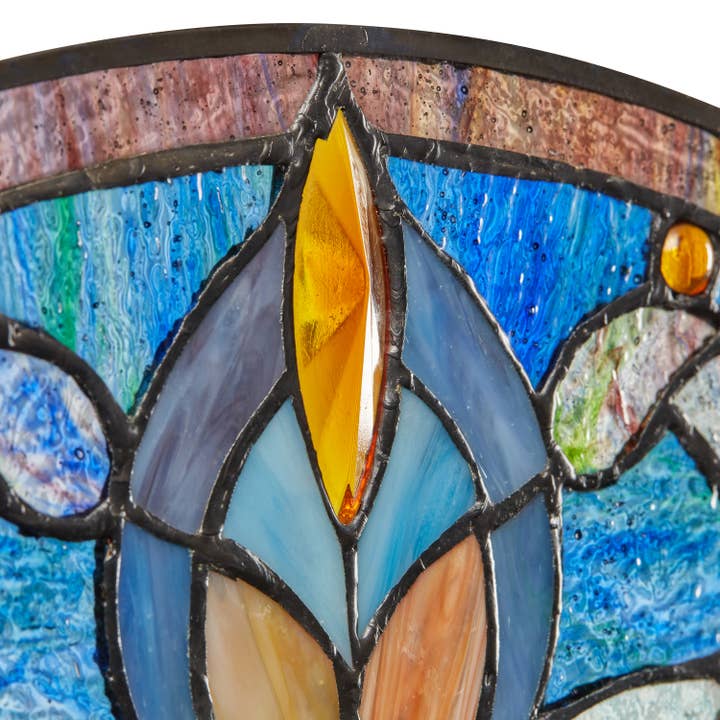 River of Goods - Wholesale Suncatcher - 11"H Maxine Blue Half-Moon Stained Glass Window Panel8