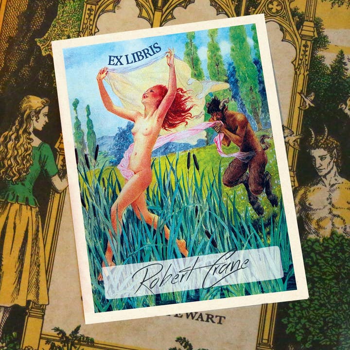 Ebon et Noir LLC - Wholesale Book Plate - Satyr Chasing Nymph, Gummed Paper Ex-Libris Bookplates
