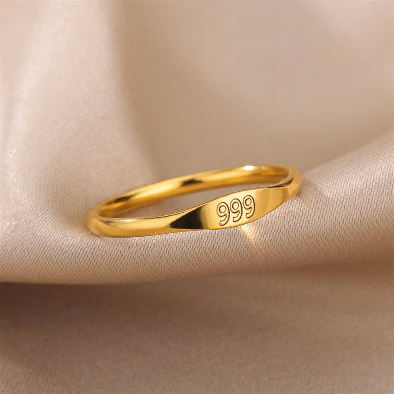 Perimade & Co. LLC - Wholesale Band/Stacked Ring - Gold Lucky Number Stacking Band Ring in Stainless Steel8