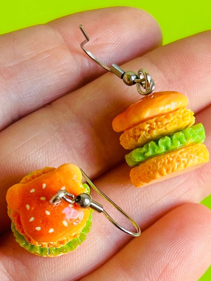 Brincos de Sanduíche de Frango com Urso de Pelúcia Brincos de Comida por atacado de Alien Bratz