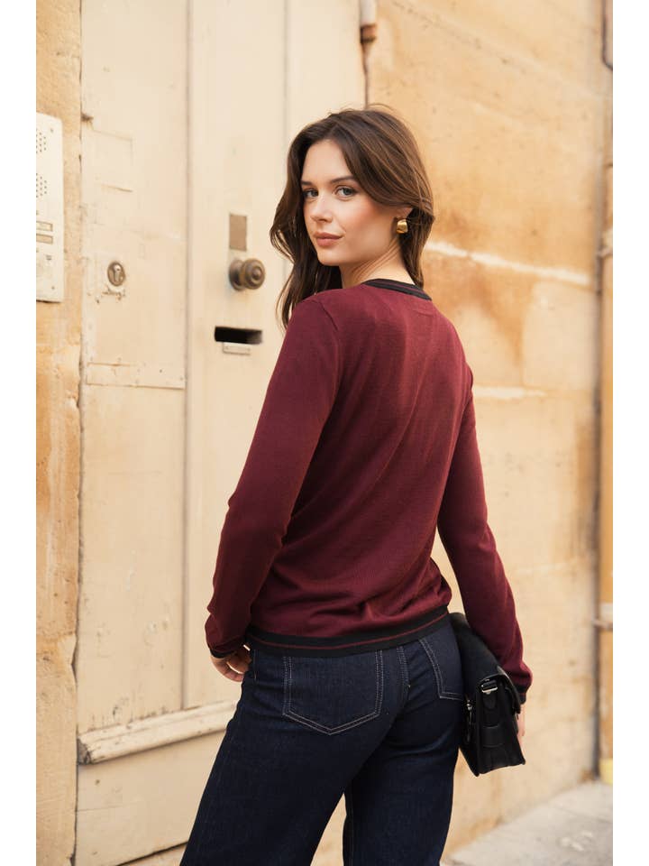 jw.atelier – wholesale Kofta - Dam – Tvåfärgad cardigan i siden och kashmir med pärlknappar7