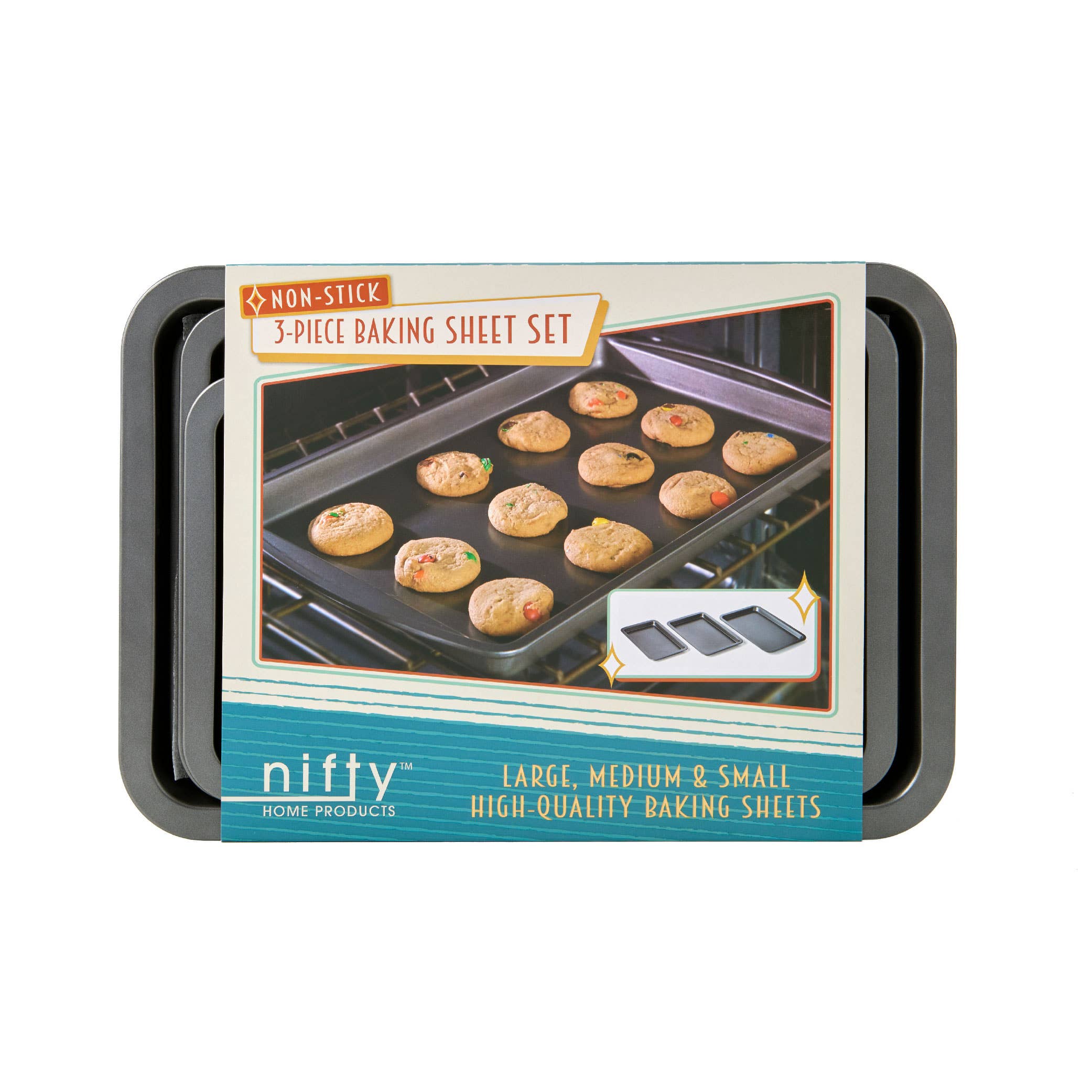 Nifty Solutions Insert with 3 Non-Stick, One Size, 3 Tier Baking Rack WITH  Cookie Sheets