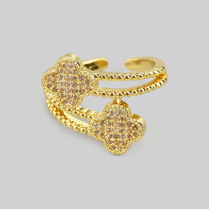 Girly - Wholesale Band/Stacked Ring - TEXTURED CLOVER RING WITH CZ PAVE1