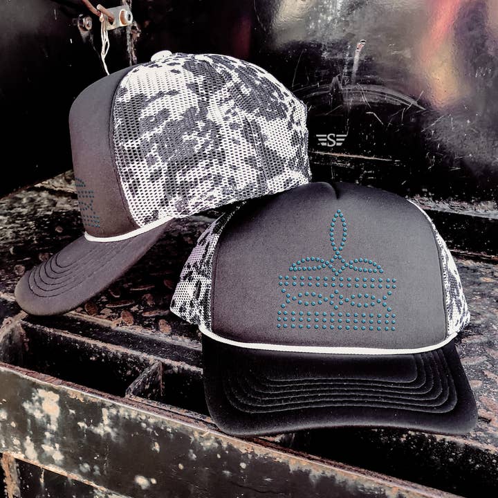 Flying S Company - Wholesale Trucker Hat - Women's - Rhinestone Boot Stitch Printed Mesh Trucker Cap