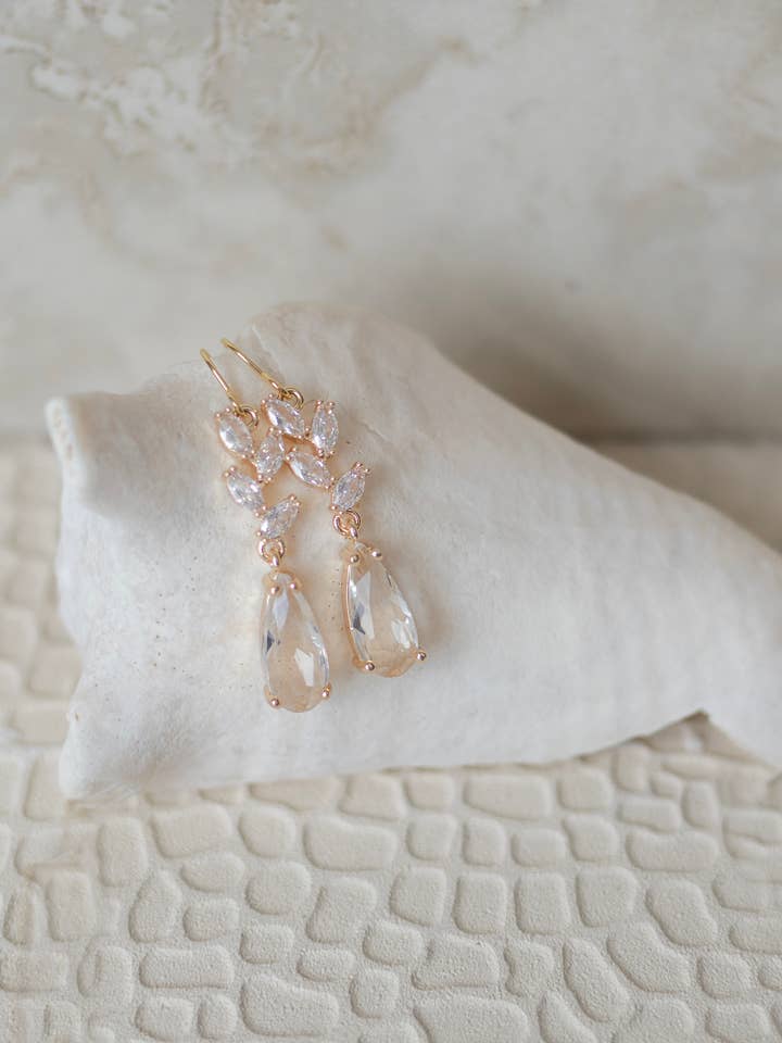 Willow Earrings - Gold Wedding Jewelry for wholesale by Clay & Fern Co.