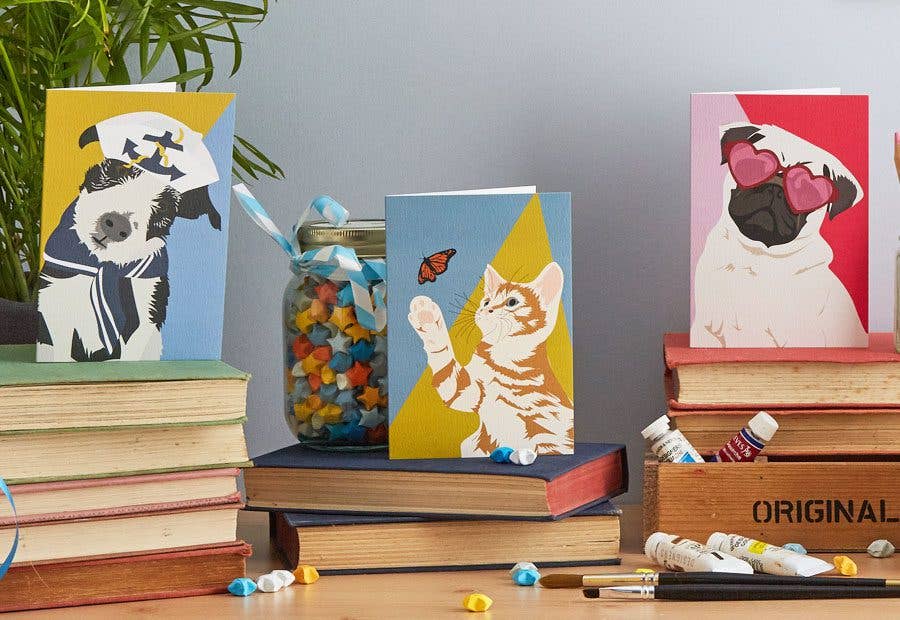 Lorna Syson – wholesale Everyday greeting card – Ginger the Cat with butterfly Greeting Card1