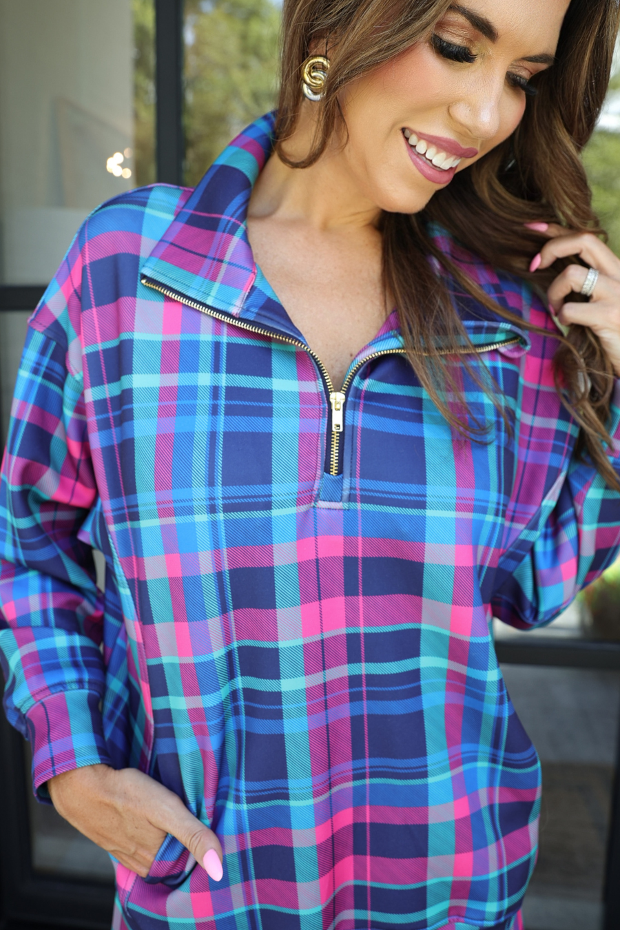Navy Everyday Pullover- Plaid Pop for wholesale on Faire3