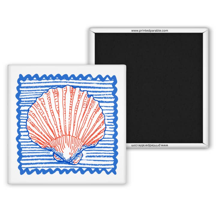 Shell stamp magnet, fishermen aesthetic, coastal summer magnet for wholesale by Printed Parable