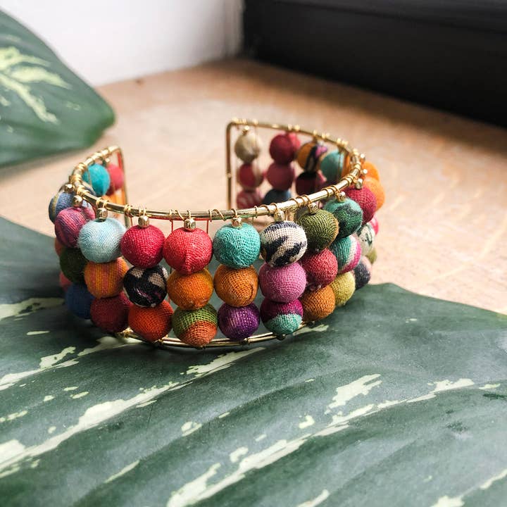 WorldFinds - Wholesale Cuff Bracelet - Triple Stacked Kantha Cuff