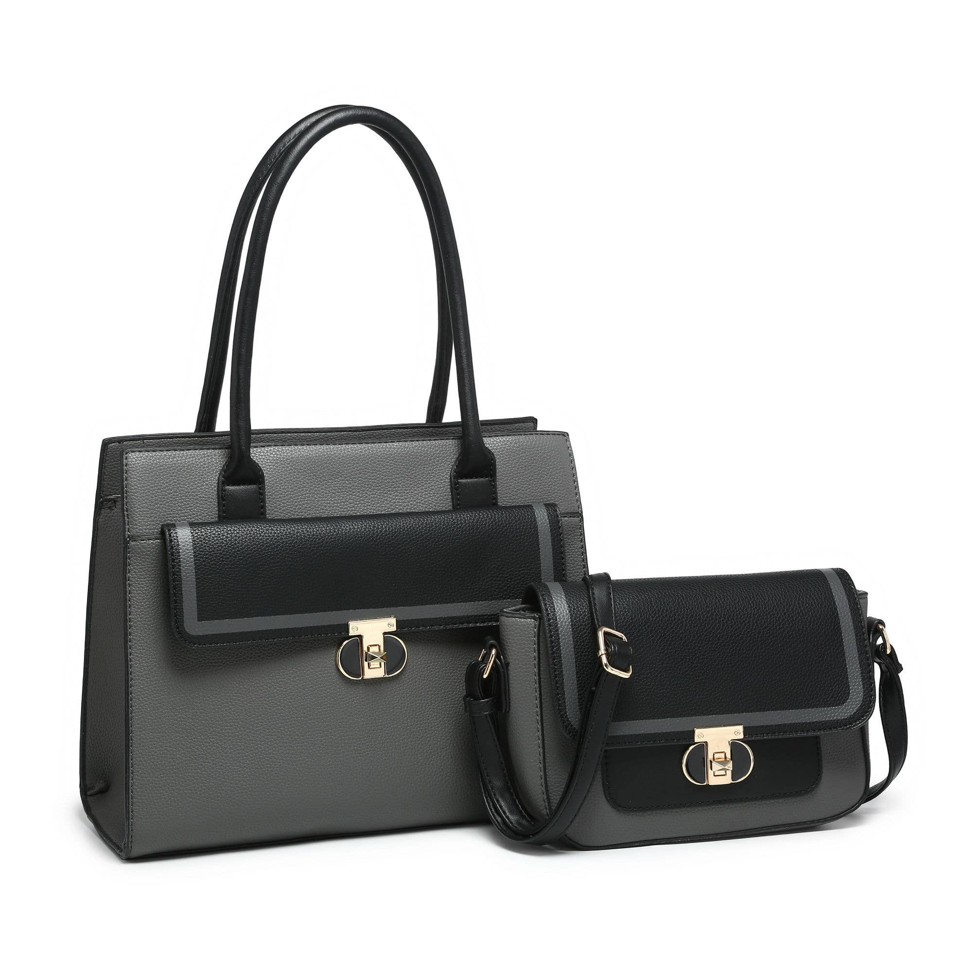 Papaya Fashion Ltd - Vente Tote bag – femme - Sac fourre-tout et sac à bandoulière MCZ2411-Mult-2en1 Twist Lock Colour Block3