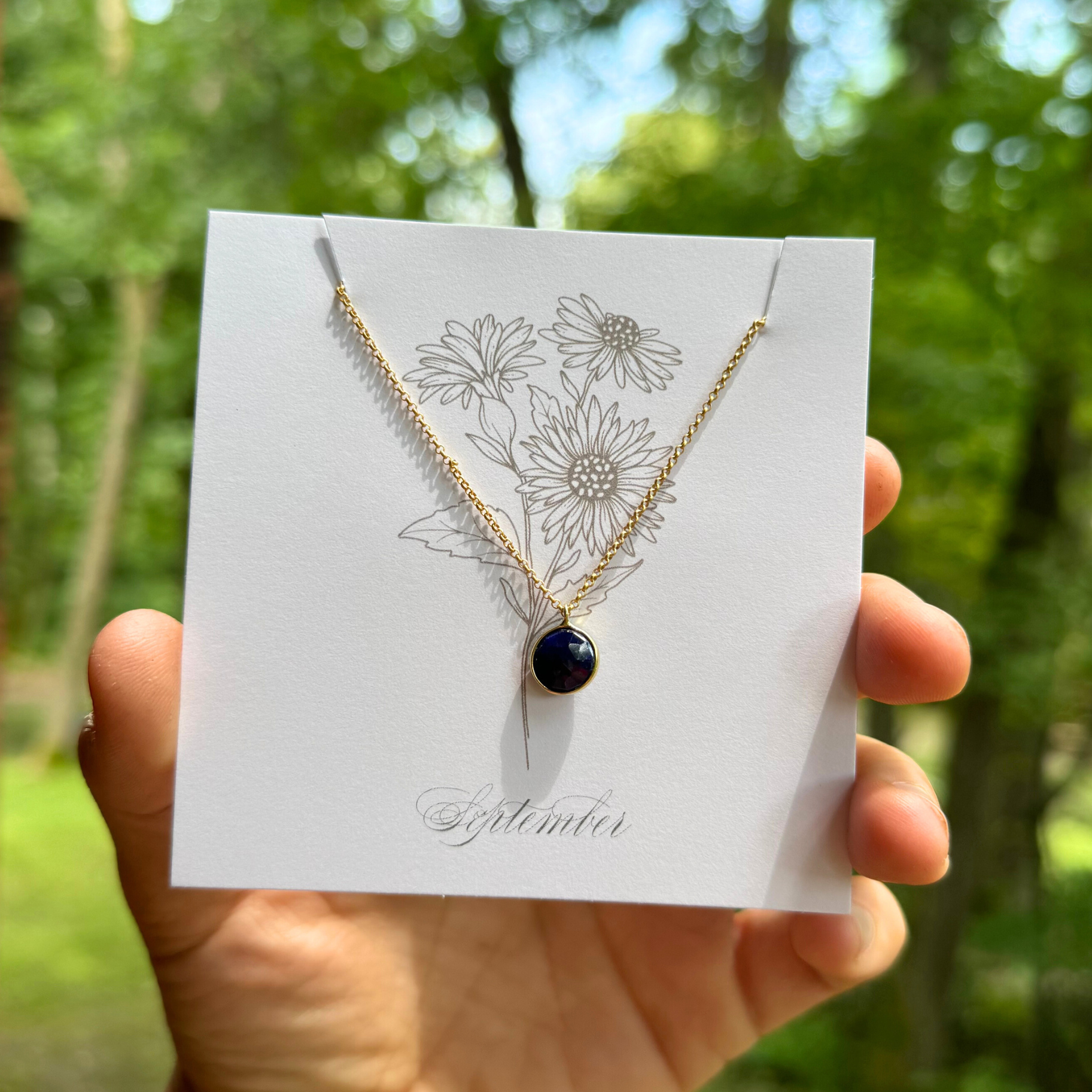 Seeds - Wholesale Pendant/Charm Necklace - Birthstone Matte Gold Chain Necklace | Birth Flower Cards8