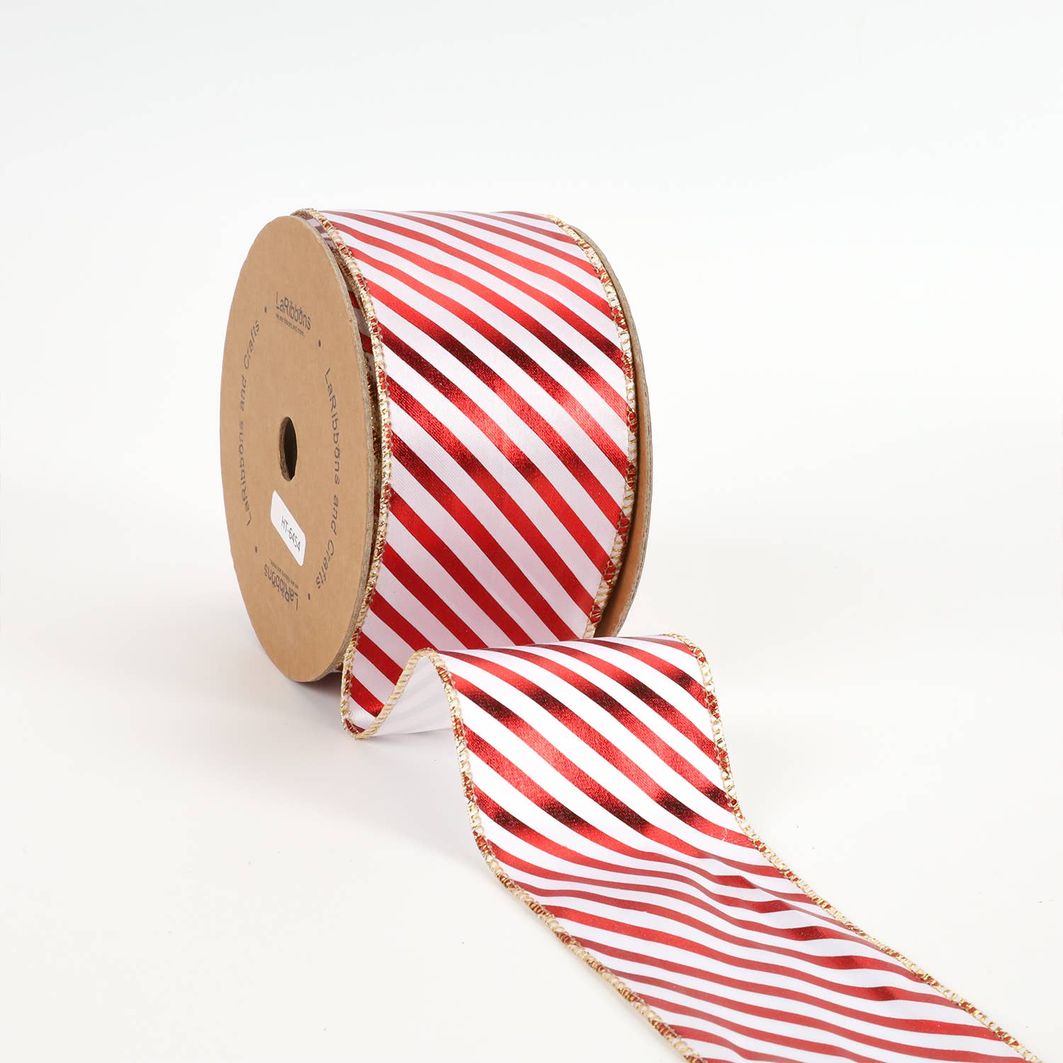 LA Ribbons Wholesale - Wholesale Ribbon - Gift Wrapping - 2 1/2" Holiday Wired Ribbon | "Metallic Stripe" White/Red | 10 Yard Roll3