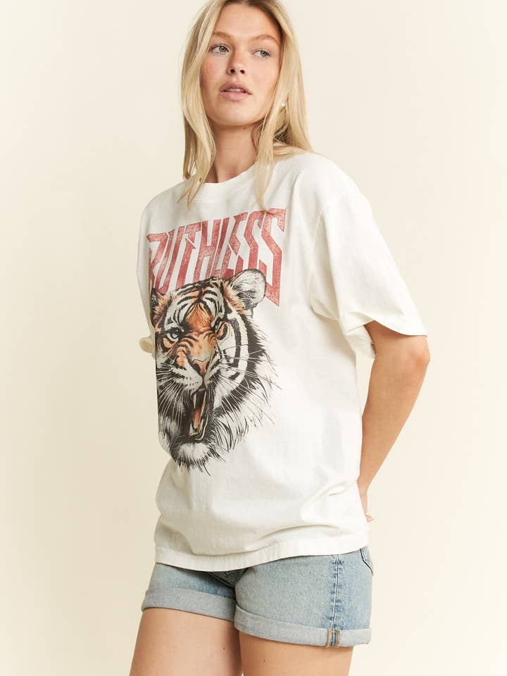 White RUTHLESS TIGER GRAPHIC TOP for wholesale on Faire5