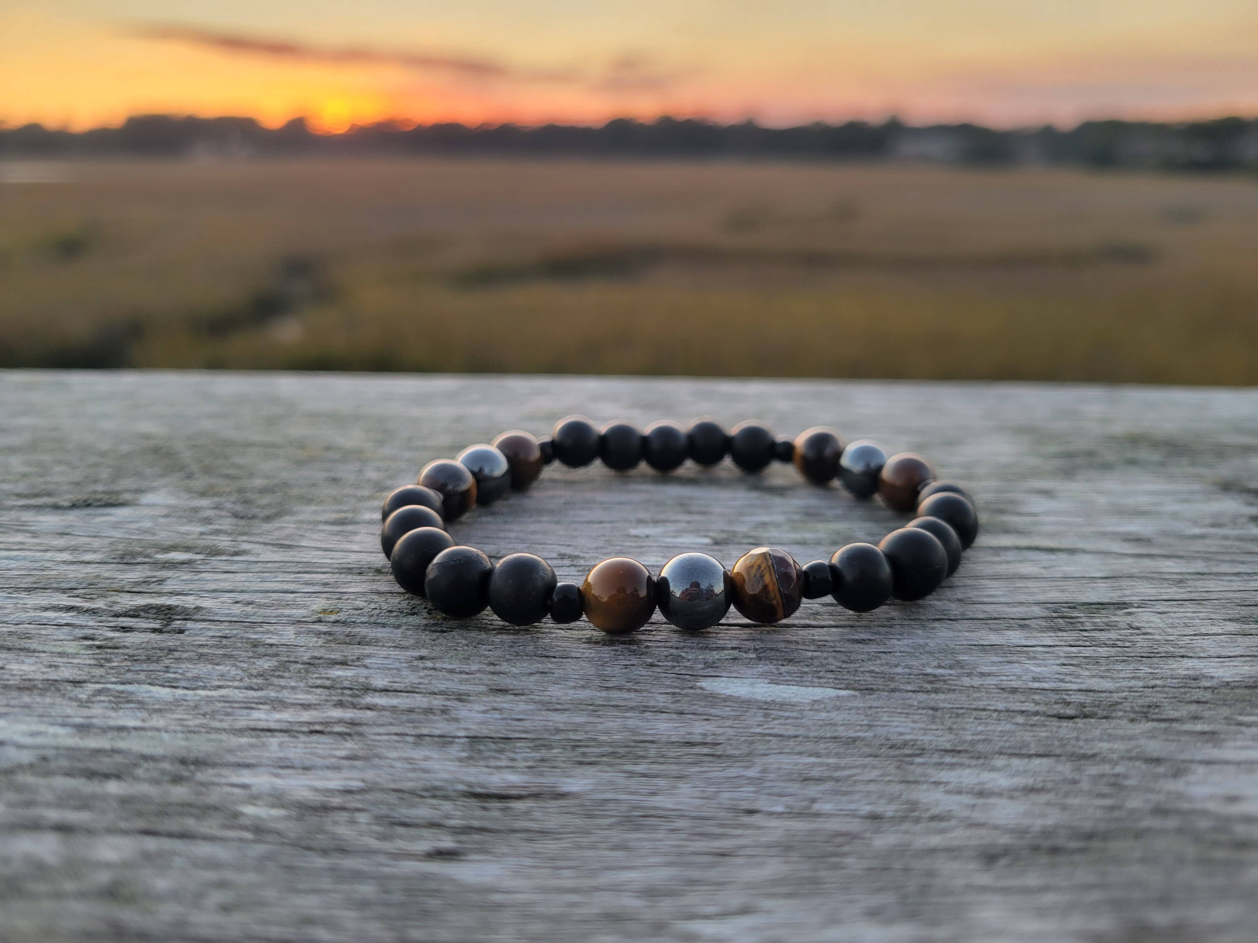 Karelia Creations - Wholesale Beaded Bracelet - Triple Protection Bracelet | 8mm Shungite Hematite TigersEye2