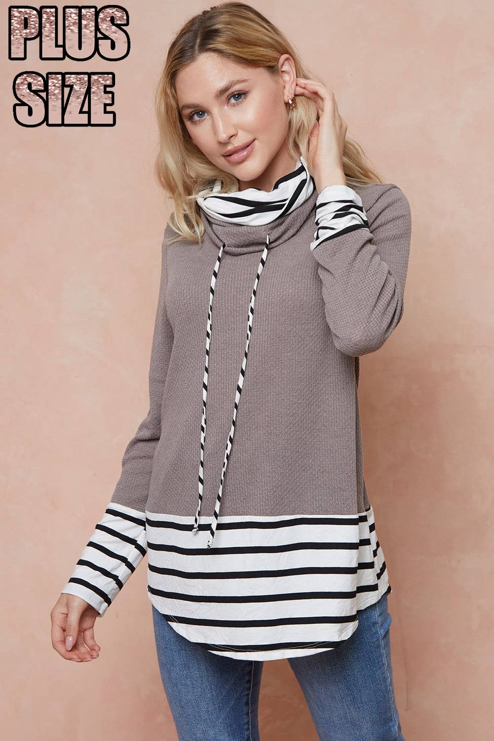 lovely melody – Großhandel Sweatshirt – Damen – LMT2836PL-PLUS SIZE MUST HAVE SOLIDE KAPUZENPULLOVER TUNIKA6