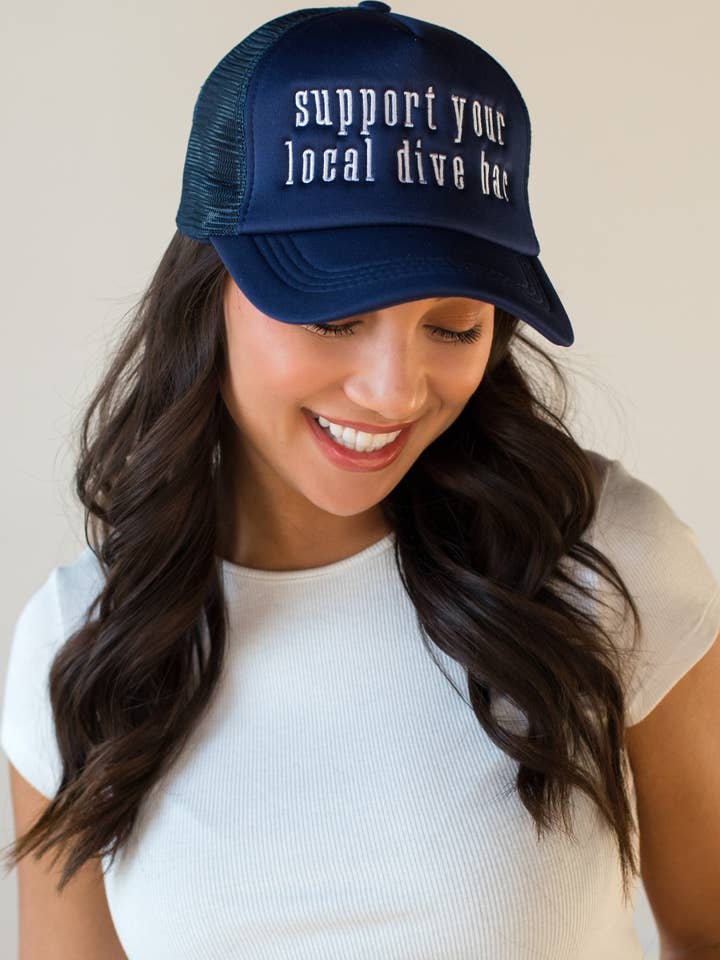 Navy Local Dive Bar Trucker Hat for wholesale by Panache Apparel Co.