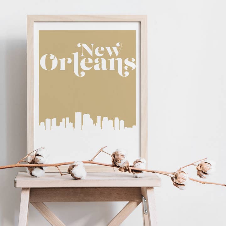 New Orleans Louisiana retro inspired skyline art print for wholesale by Paperfinch Design