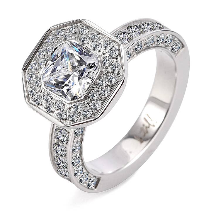 RG128W B.Tiff Aŭreolo II 1ct CushionCut Halo Engagement Ring for wholesale by B.Tiff