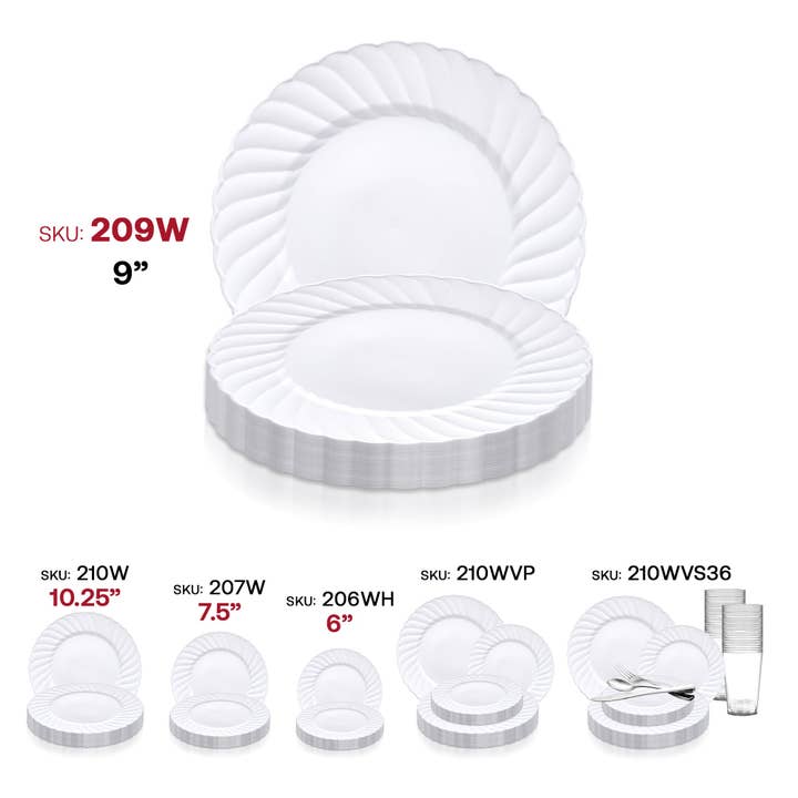 Smarty had a Party - Wholesale Disposable Plate - 9" White Flair Plastic Buffet Plates - 180 pcs5