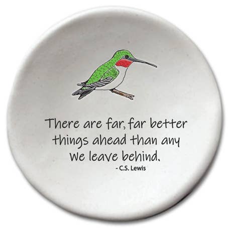 Round Dish: Hummingbird "There are far, far better..." for wholesale by August Ceramics