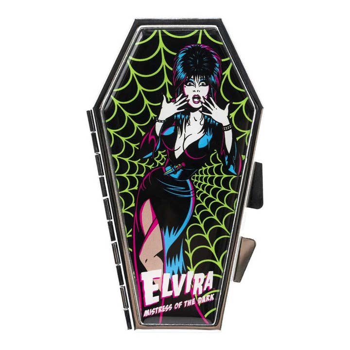 Elvira Neon Web Coffin Compact for wholesale by Kreepsville