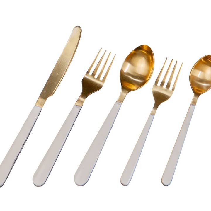 5pc Flatware Place Setting Gold w/Resin Handles in Giftbox for wholesale by BIDKhome