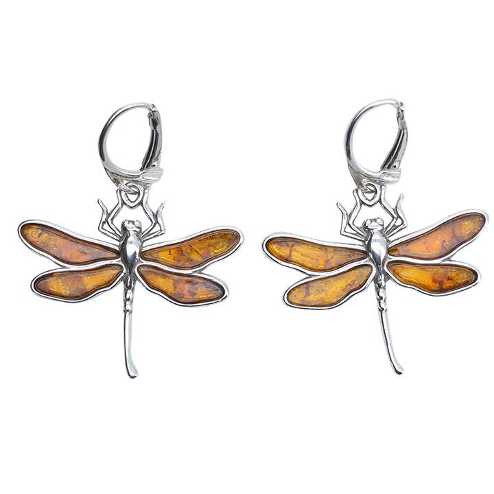 Amber Sterling Silver Dragonfly Hook Earrings for wholesale by Amberman