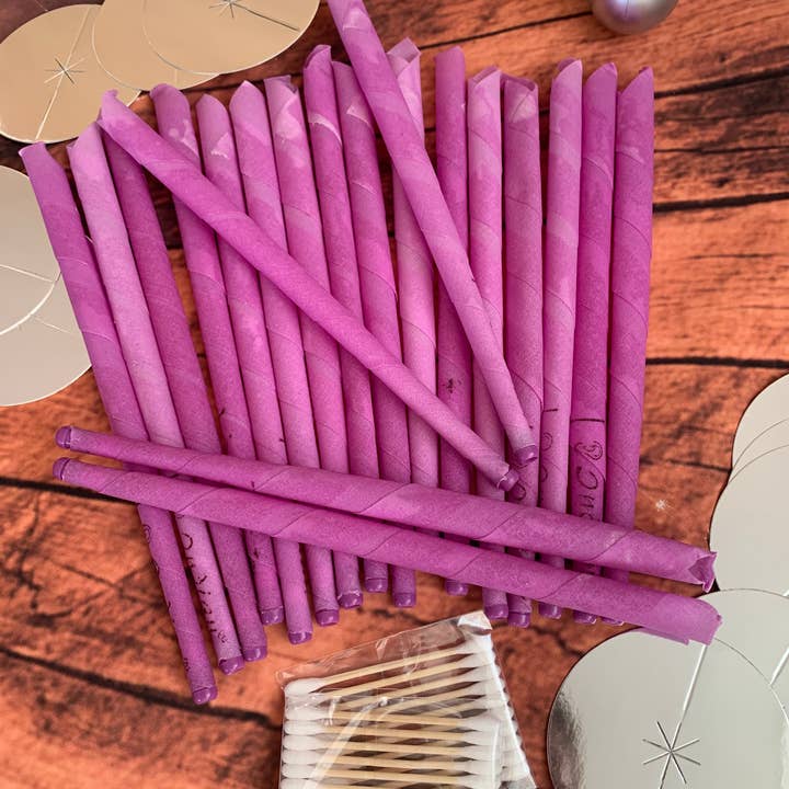 Stilnati - Vendita all'ingrosso Candele cilindriche/candelieri - Set di 20 Candele per la Rimozione del Cerume alla Lavanda Viola Fatte a Mano