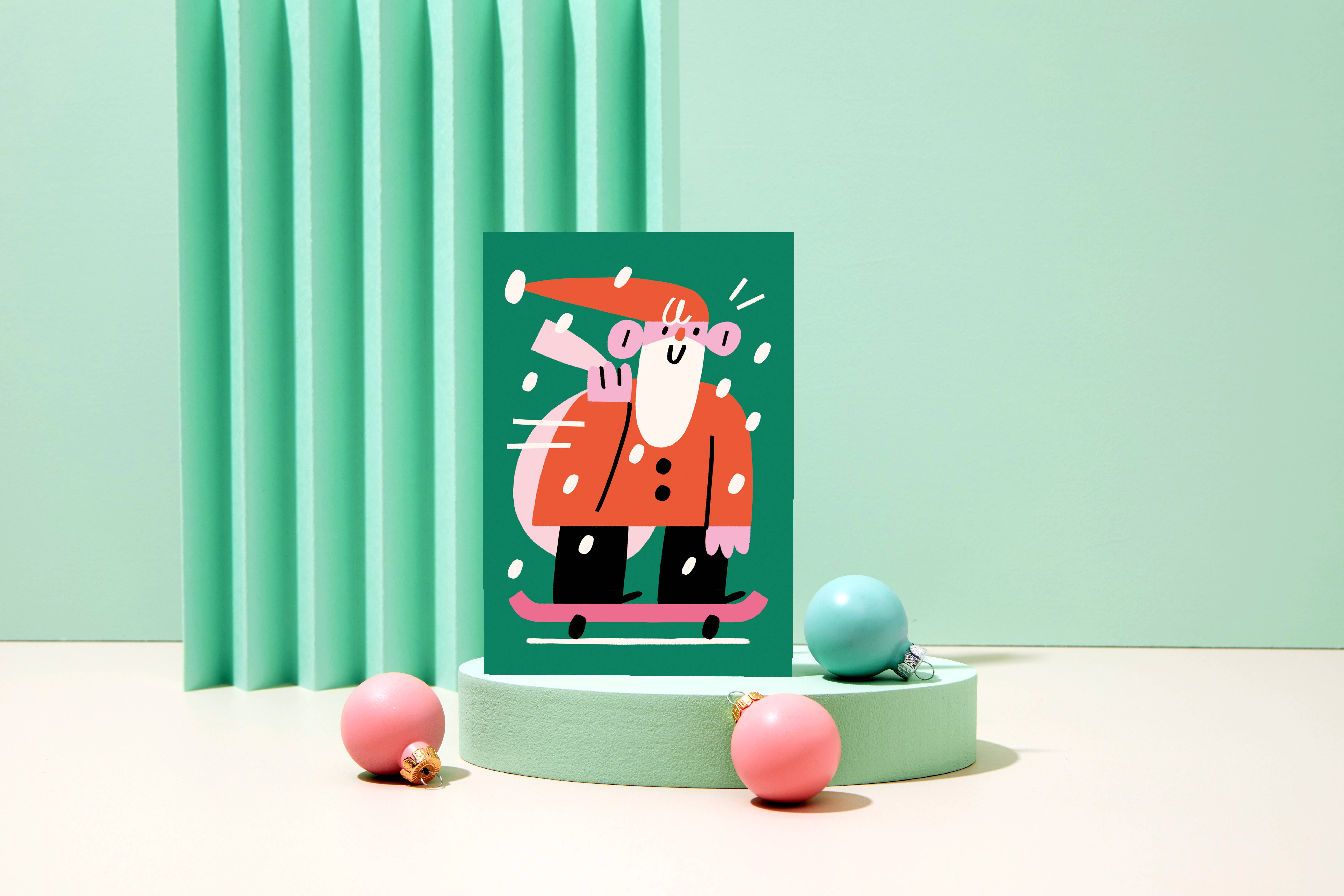 Rumble Cards – wholesale Christmas card – Skating Santa - Skateboard - Christmas Card1