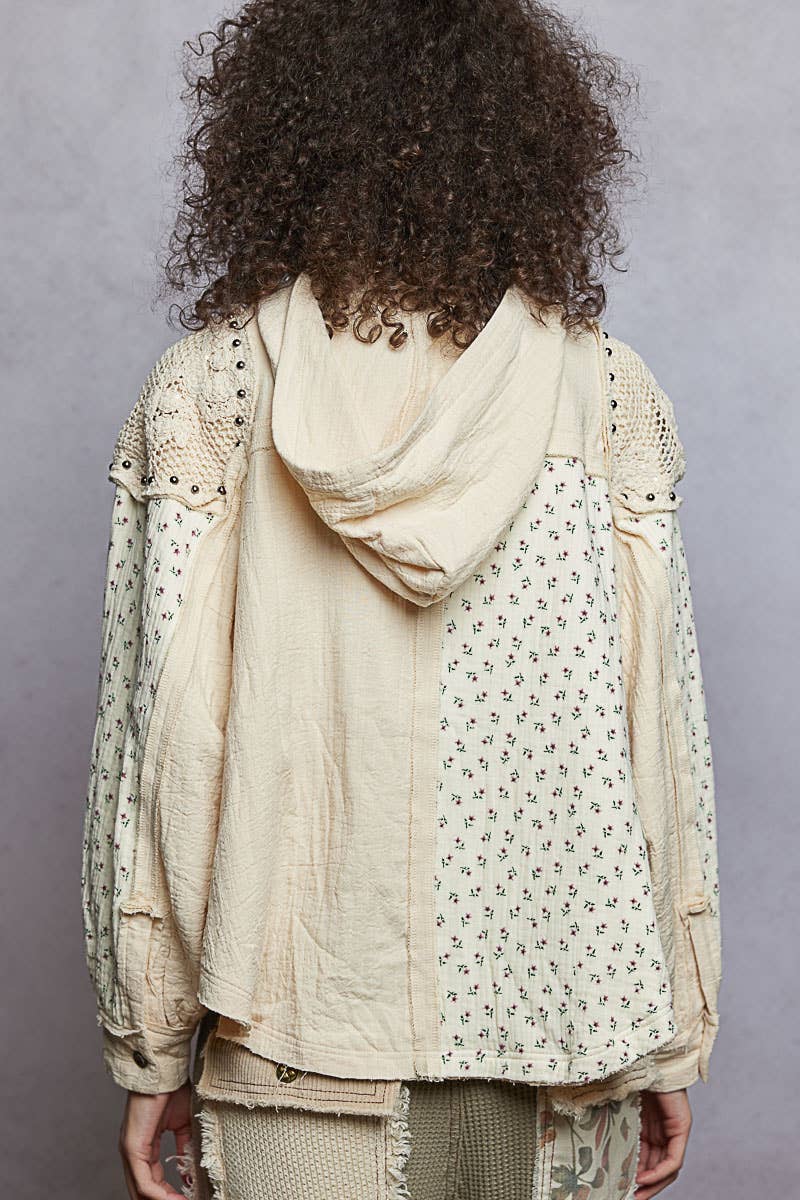 Pol Clothing - Vente Sweat à capuche – femme - Haut à capuche à manches longues avec col montant en double gaze et clous contrastants3